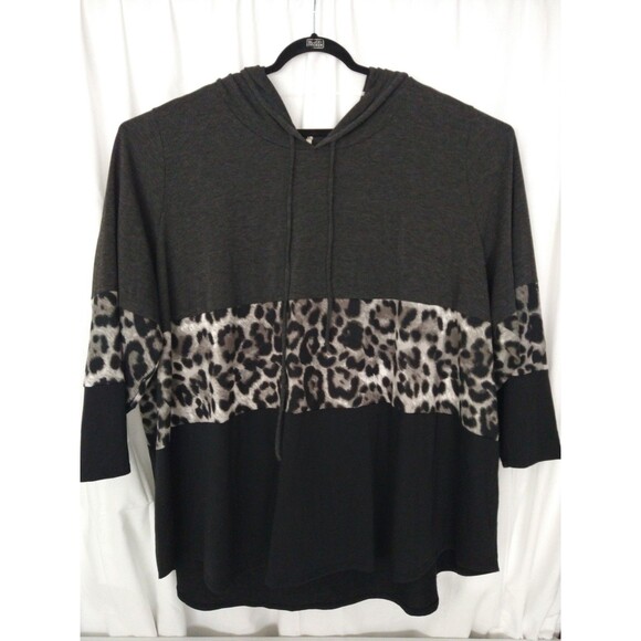 Voll Tops - Size 6XL Animal Print Color Block Hoodie Lightweight Black Gray Made in USA